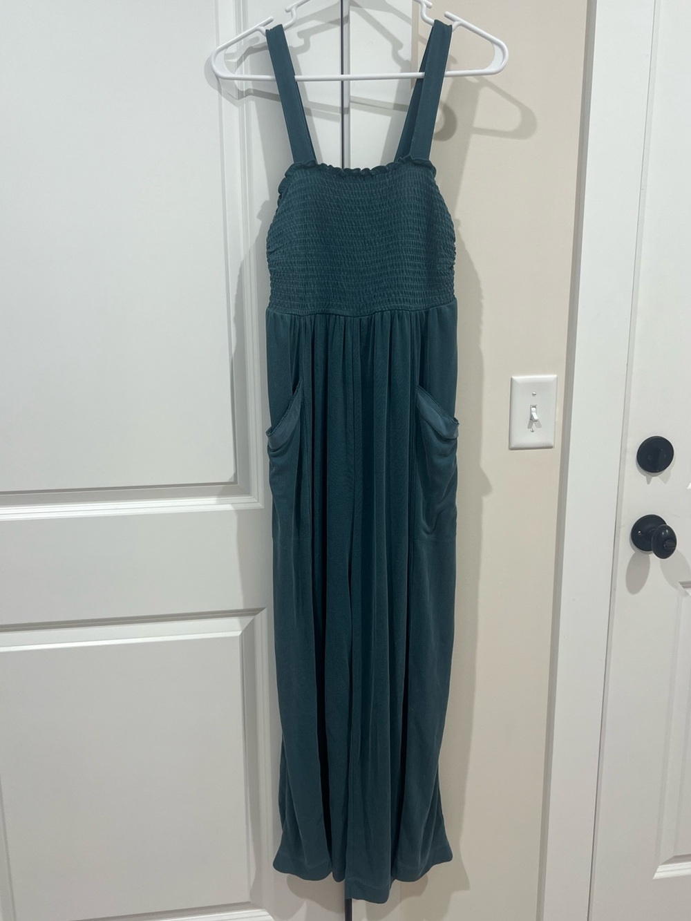 Anthropologie Women’s Teal Smocked Jumpsuit Size XS